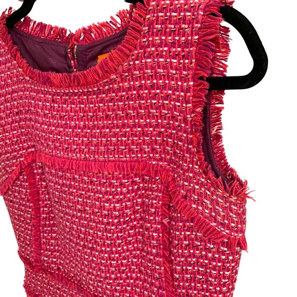 Tory Burch Women’s Petula Merlot Tweed Fringe Sleeveless Sheath Dress size 2 - Picture 11 of 12